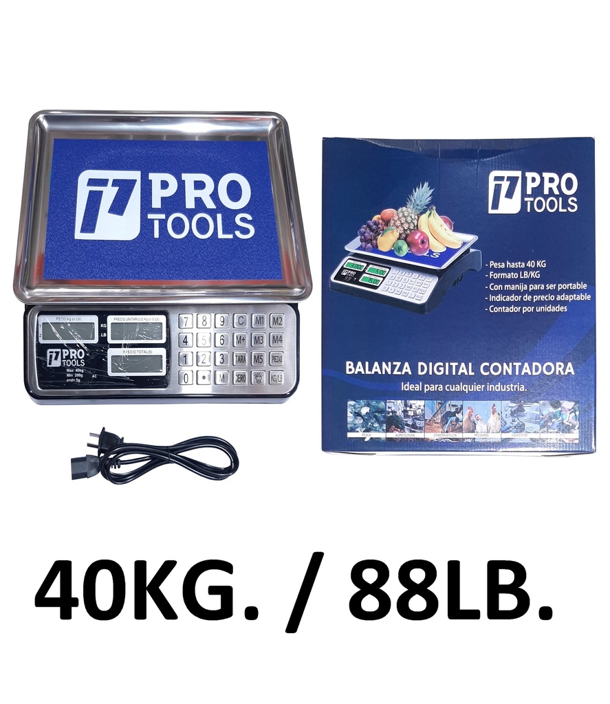 BALANZA DIGITAL PROTOOLS 40 KG C/CONTADOR NEGRA