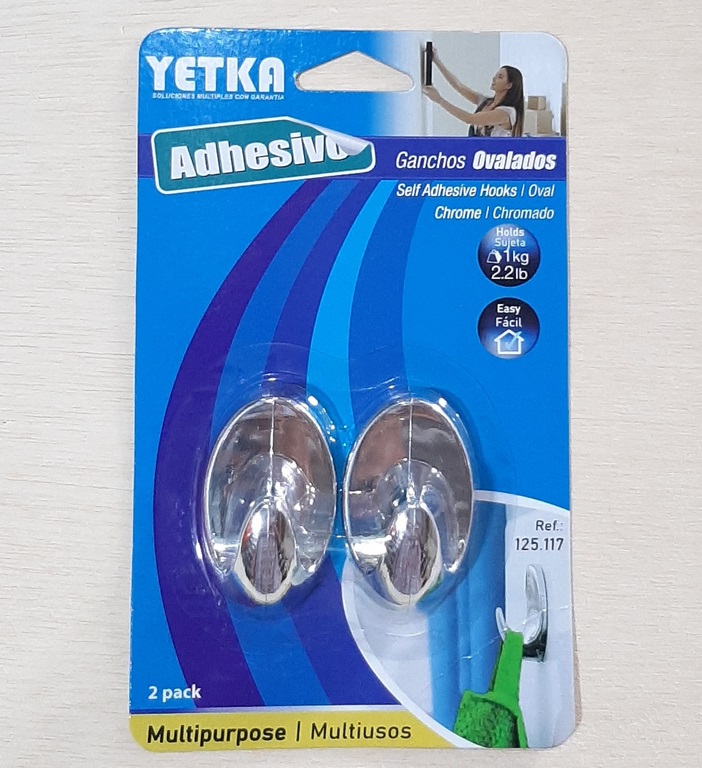 GANCHO OVALADO YETKA CROMADO 2PCS ADHESIVO