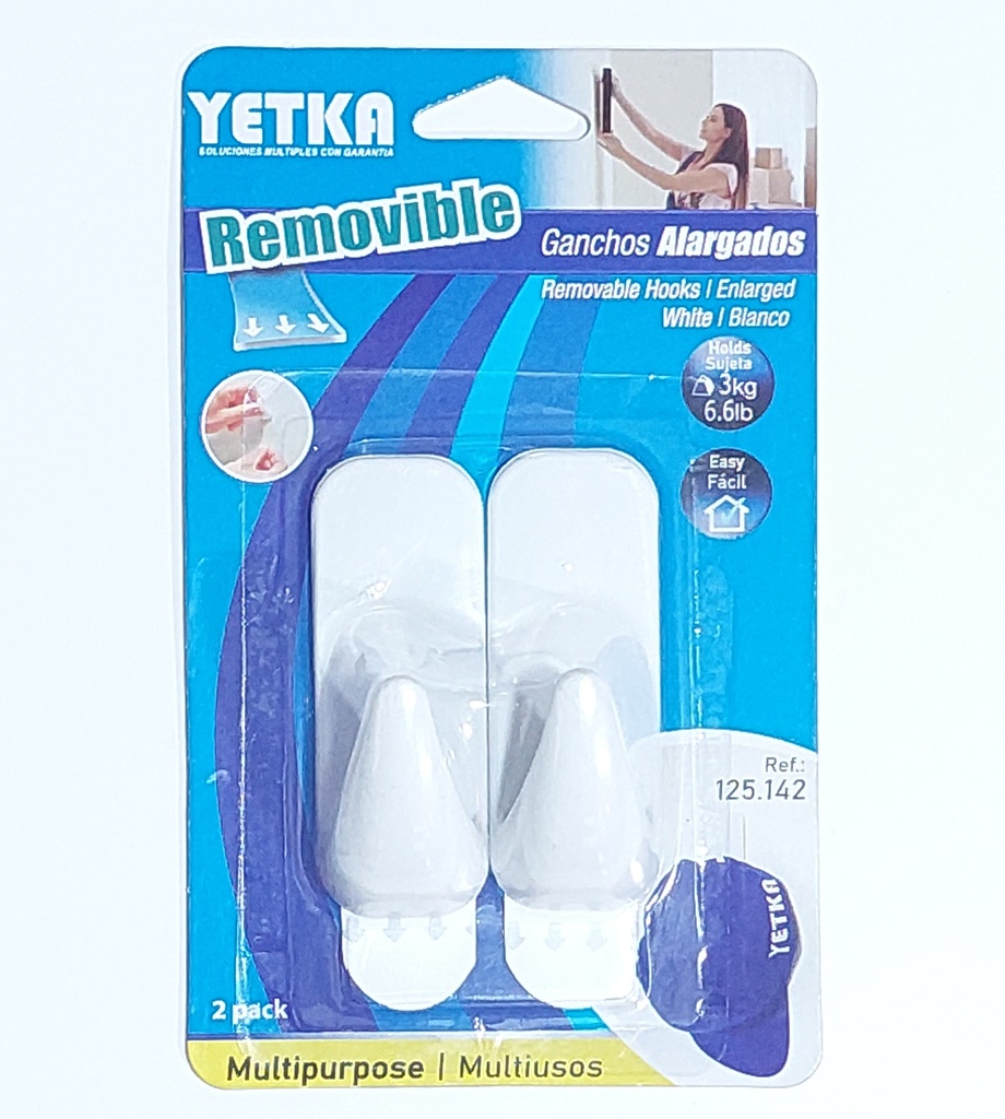 GANCHO ALARGADO YETKA BLANCO 2 PCS ADHESIVO