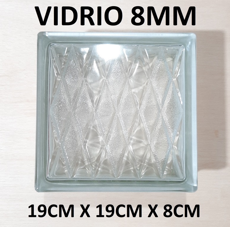 BLOQUE VIDRIO DIAMANTE CLARO 19X19X8CM V-8MM