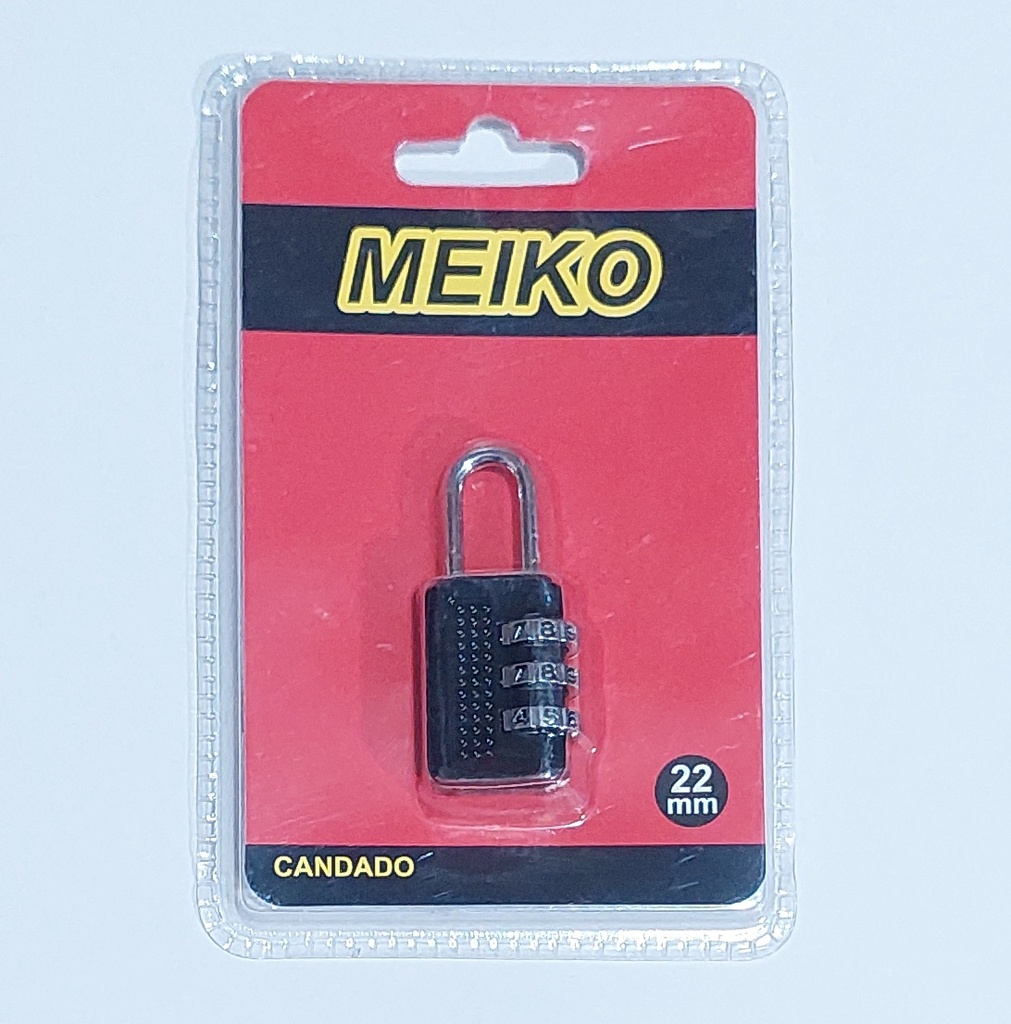 CANDADO C/CLAVE MEIKO NEGRO 3 FILAS 22MM