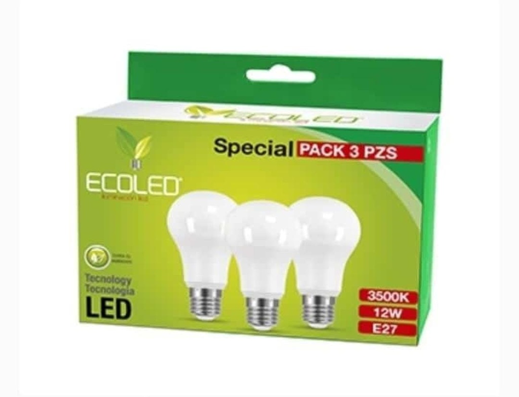 FOCO LED ECOLED TRIPACK 9W A60 90-130V E27