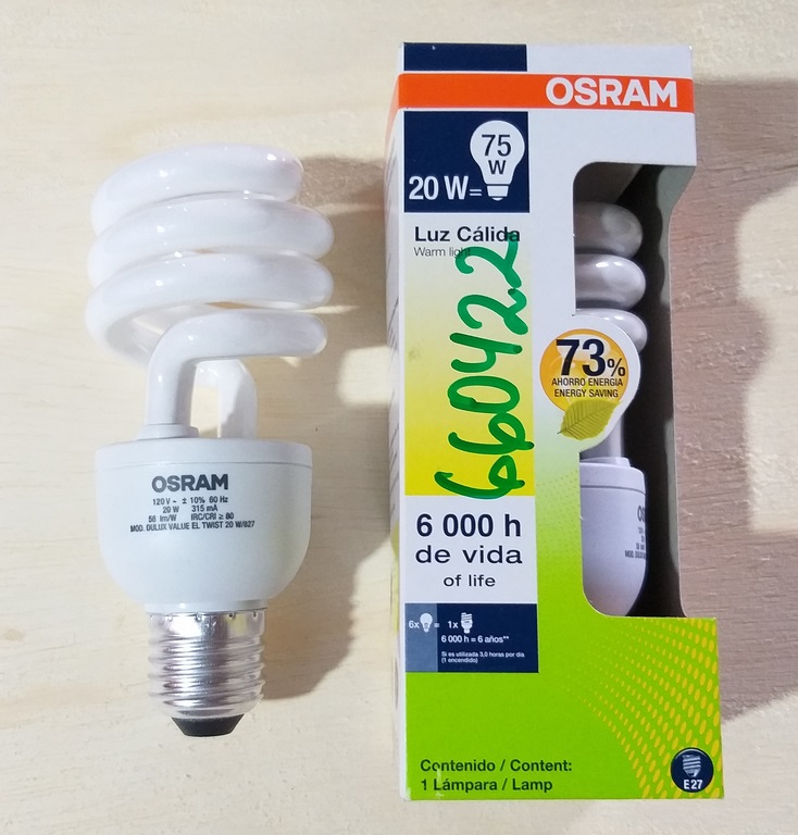FOCO AHORRADOR ESPIRAL OSRAM 20W LUZ CALIDA