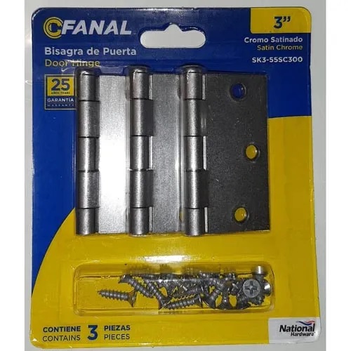 BISAGRA FANAL 3 X 3 CROMO SATINADO SET 3 UNIDADES