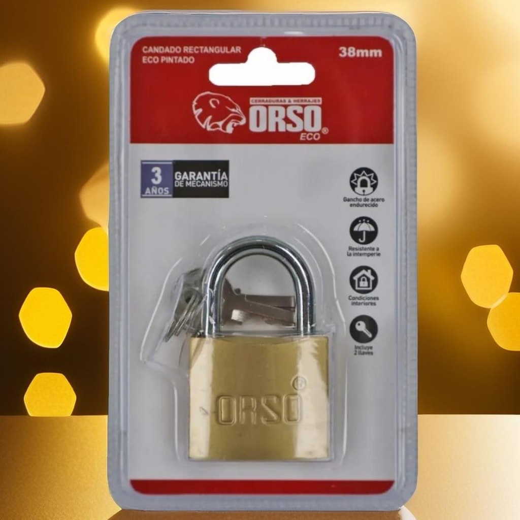 CANDADO PLANO 38MM ORSO ACERO CON CILINDRO DE BRONCE