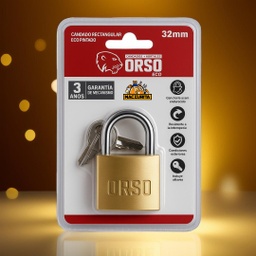 [637949] CANDADO PLANO 32MM ORSO ACERO CILINDRO DE BRONCE