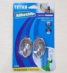 [125117] GANCHO OVALADO YETKA CROMADO 2PCS ADHESIVO