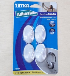 [125124] GANCHO OVALADO YETKA BLANCO 4 PCS ADHESIVO