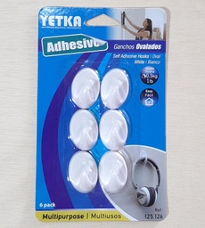 [125126] GANCHO OVALADO YETKA BLANCO 6 PCS ADHESIVO